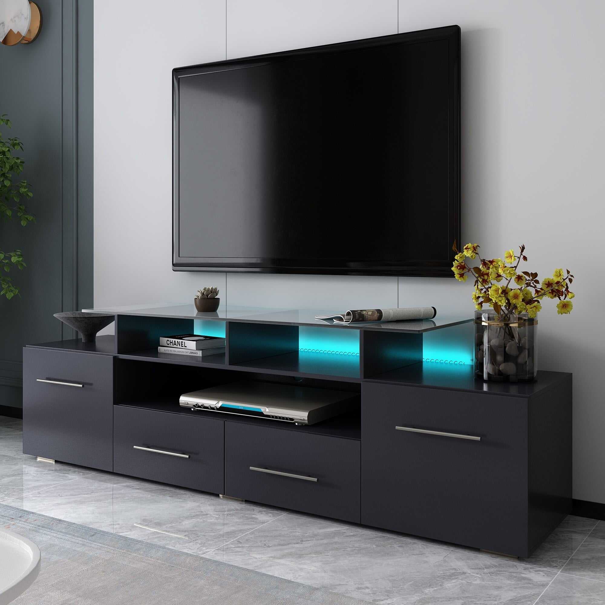 TECHEYE High Gloss TV Cabinet 2 TECHEYE High Gloss TV Cabinet 70 inch Black main 5